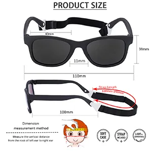 MAXJULI Baby Infant Sunglasses Safe, Soft, With Adjustable Strap 0-24 Months BPA Free 7002 A-black/Black+black/Blue - 7002