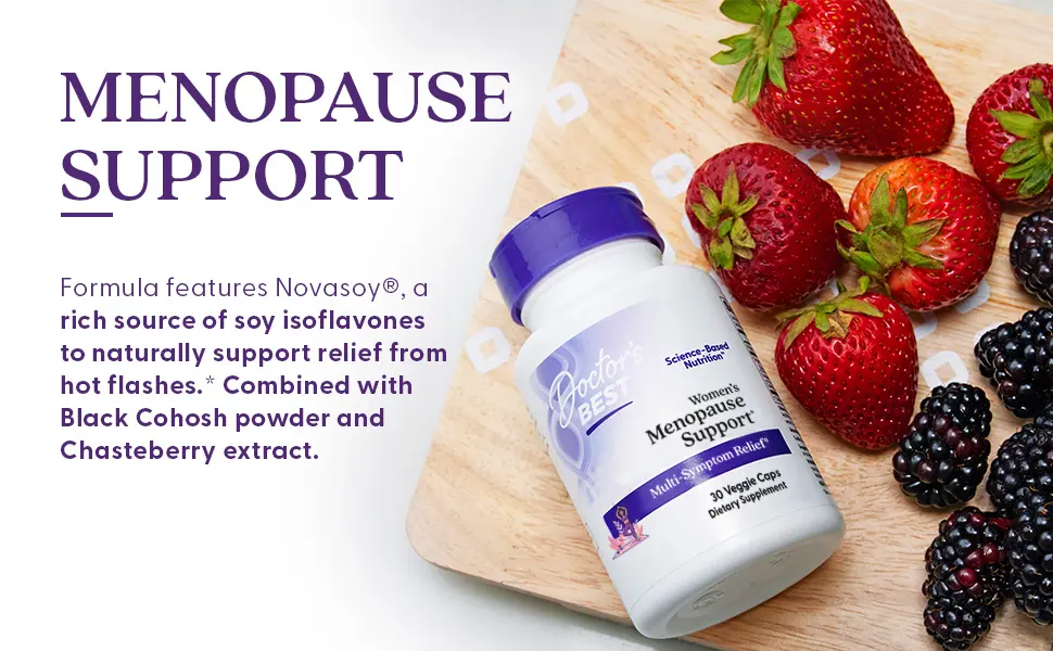 Doctors Best Womens Menopause Support (Soy Isoflavone, Black Cohosh, Chaste Tree), Multi-Symptom Relief, Non-GMO, Gluten Free, Vegan 30 Veggie Caps - Menopause Support