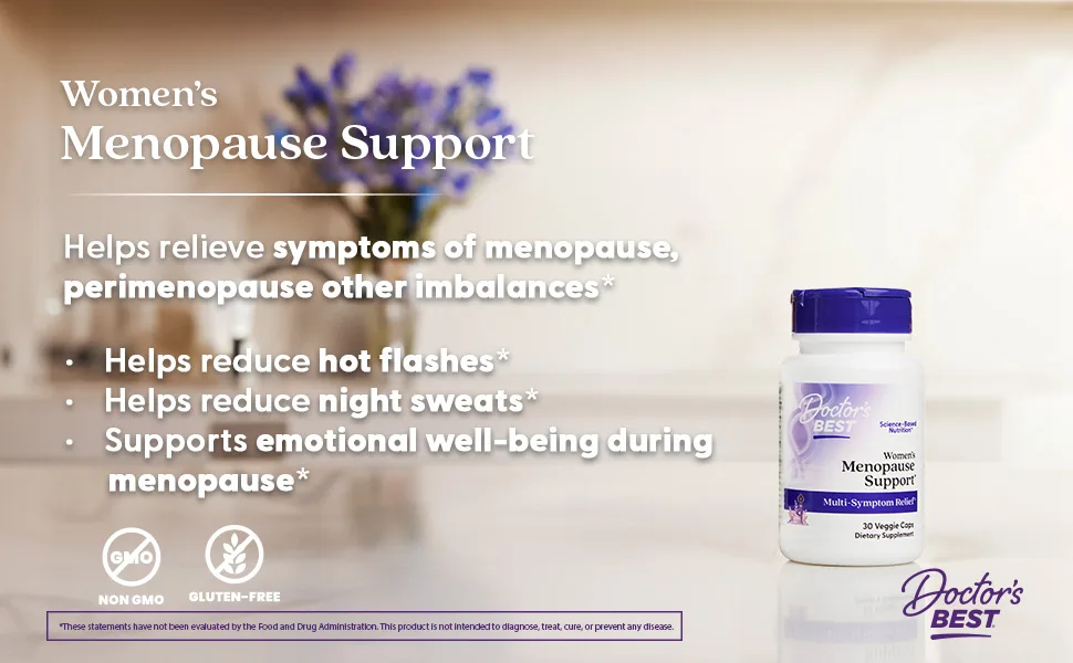 Doctors Best Womens Menopause Support (Soy Isoflavone, Black Cohosh, Chaste Tree), Multi-Symptom Relief, Non-GMO, Gluten Free, Vegan 30 Veggie Caps - Womens Menopause