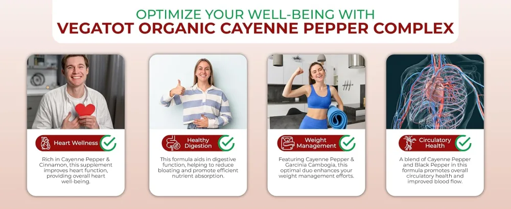 Organic Cayenne Pepper 9IN1 Complex with Cinnamon, Ginger, Turmeric for Overall Health, Immune System, Digestion Wellness (150 Count (Pack of 1)) - vegatot cayenne pepper supplement