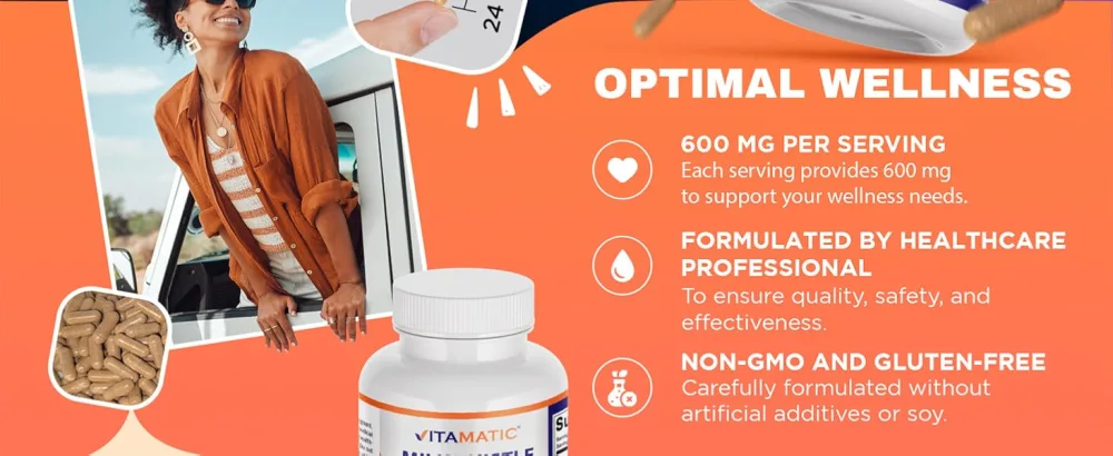 Vitamatic Milk Thistle 50:1 Extract 500mg, Dandelion Root 50:1 Extract 100mg, 180 Vegetarian Capsules, Non-GMO, Gluten Free - product information 13