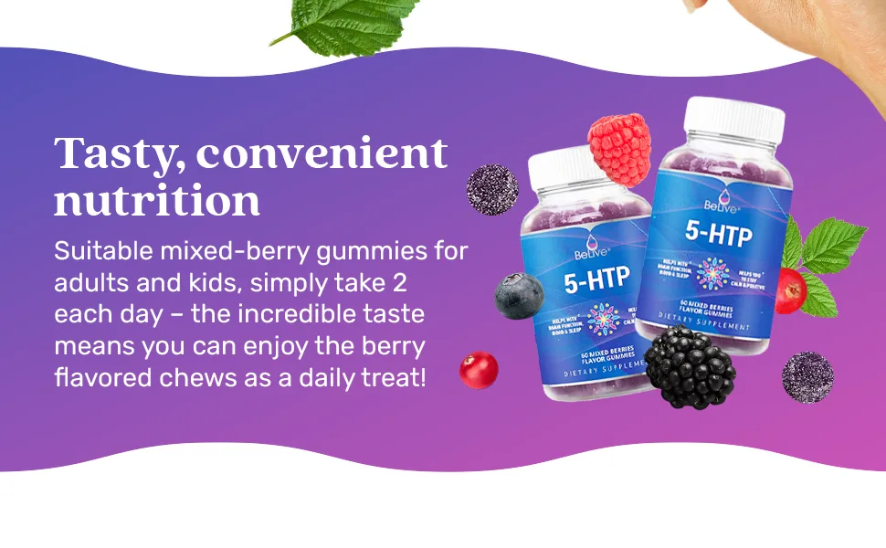 BeLive 5-HTP Gummies 2 Pack - 120 Ct I 5HTP Calming Gummies for Heightened Focus, Relaxation & Rest for Adults | Vegan - Mixed Berries Flavor - Tasty and convenient