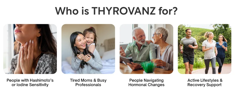 THYROVANZ Thyroid Support Complex (60 Capsules) Thyroid Support for Women & Men, 0% Iodine, Boosts Mood & Energy, Fights Brain Fog & Stress, Includes B Vitamins, Non-GMO, Made in USA - cGMP Certified - the ultimate thyroid support thyrovanz complex iodine free