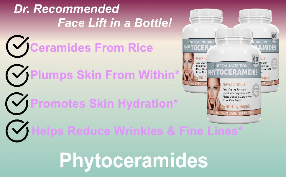 Herbal Nutrition Phytoceramides Rice Based with Biotin Vitamin A C D and E, 4 Bottle Pack 40mg - Phytoceramides Benefits