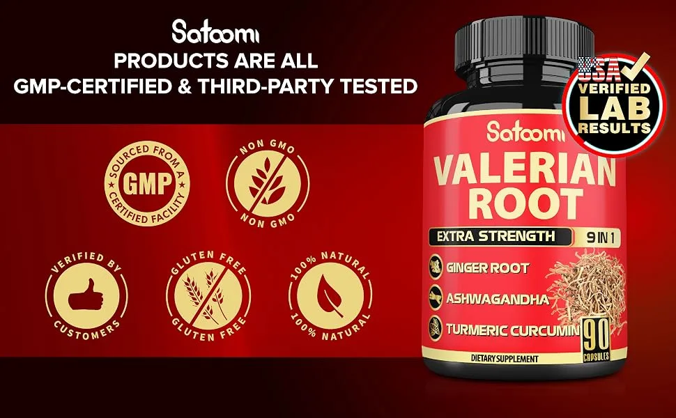 Satoomi Valerian Root Capsules - 9 Natural Herbs - Ashwagandha, Turmeric, Ginger, Ceylon Cinnamon - 90 Caps for 3-Month Supply - S8.EBC-New powder Valerian Root_90caps_4105mg
