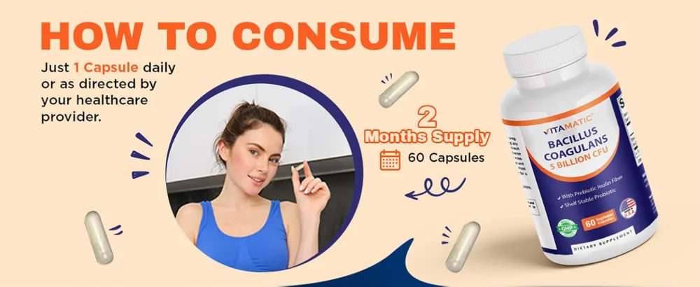 Vitamatic Bacillus Coagulans Shelf Stable Probiotic Supplement - Promote GI Digestive Health - 60 Vegetable Capsules - Survives Stomach Acids- 2 Pack - product information 15