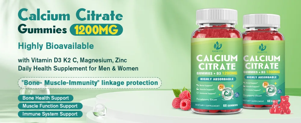 1200mg Calcium Citrate with Vitamin D3 Gummies for Bones, Muscles, Immune Support, Chewable Calcium Citrate with Vitamin D3 K2 C, Magnesium, Zinc, Raspberry - Calcium Citrate Gummies