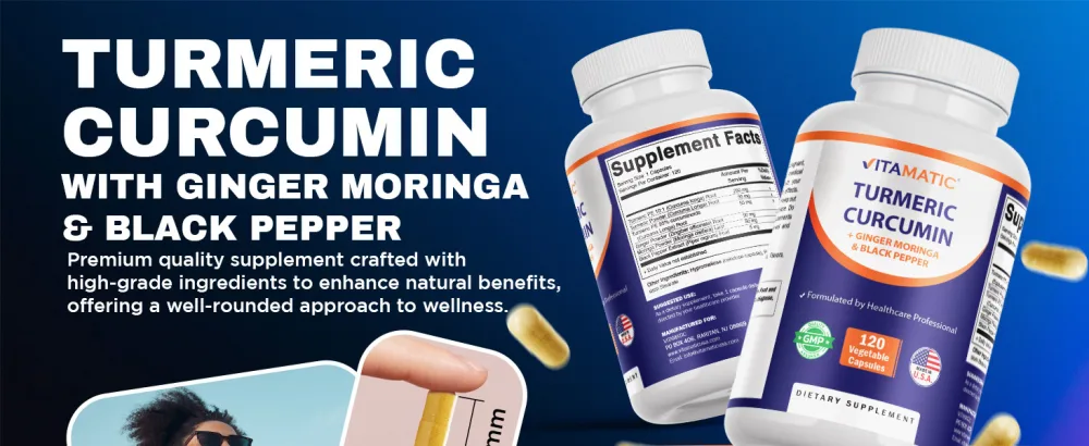 Vitamatic Turmeric Curcumin Supplement (10:1 Equivalent 3000 Per Serving, Made with 95% Curcuminoids, Black Pepper, Ginger, Moringa) 120 Vegetable Capsules, Non-GMO, Gluten Free - 3 Pack - product information 12