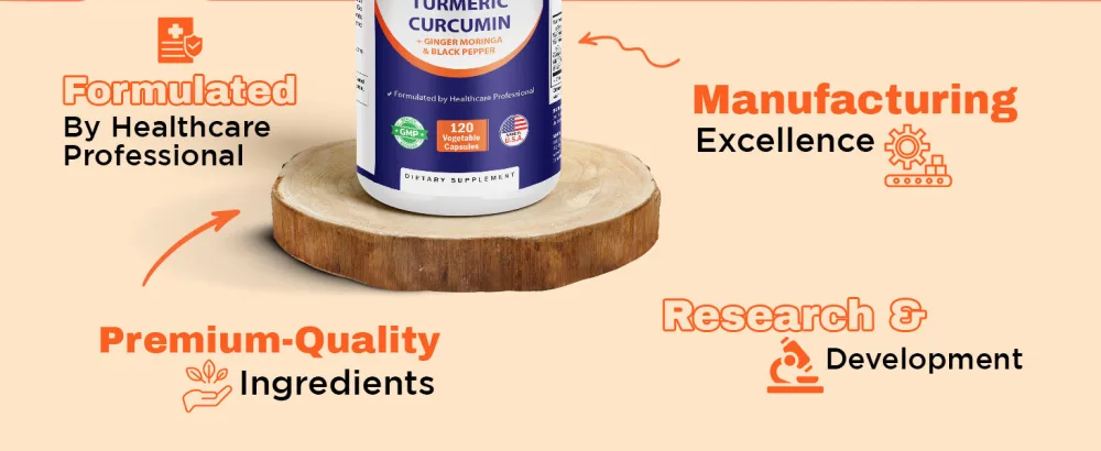 Vitamatic Turmeric Curcumin Supplement (10:1 Equivalent 3000 Per Serving, Made with 95% Curcuminoids, Black Pepper, Ginger, Moringa) 120 Vegetable Capsules, Non-GMO, Gluten Free - 3 Pack - product information 14