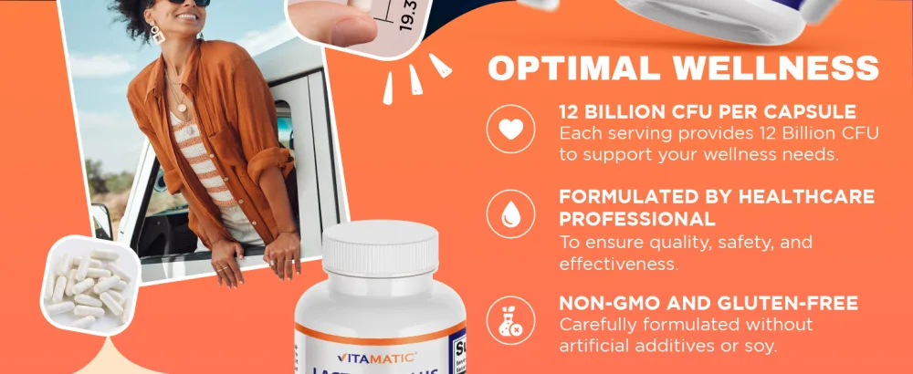 Vitamatic Lactobacillus Gasseri - 12 Billion per DR Capsule - 60 Count - Digestive Support - Made with Prebiotic Inulin Fiber 60 Count (Pack of 1) - product information 13