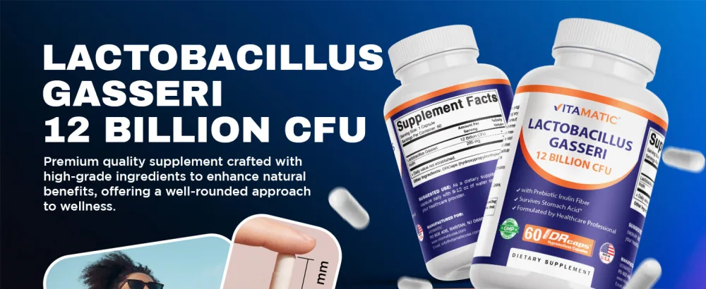 Vitamatic Lactobacillus Gasseri - 12 Billion per DR Capsule - 60 Count - Digestive Support - Made with Prebiotic Inulin Fiber- 2 Pack - product information 12
