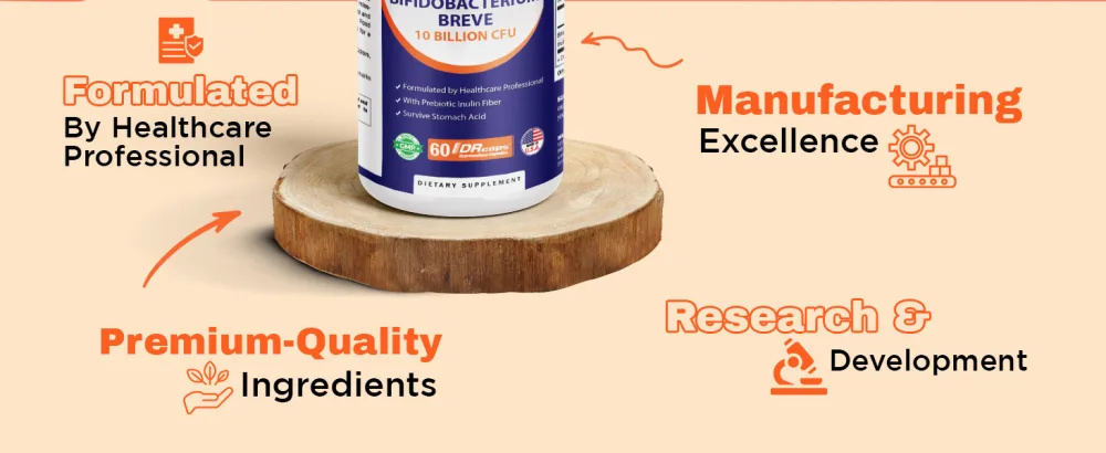 Vitamatic Bifidobacterium Breve - 10B per DR Capsule - 60 Count - Digestive Support - Made with Prebiotic Inulin Fiber - product information 14