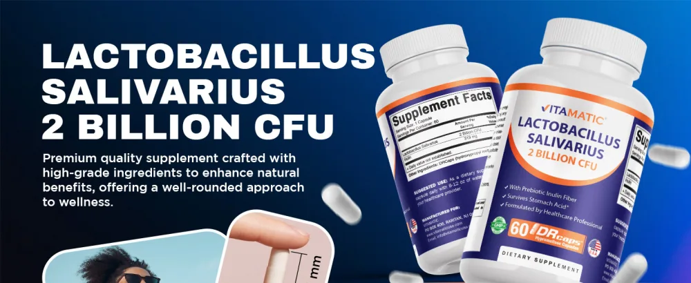 Vitamatic Lactobacillus Salivarius 2 Billion per DR Capsule - 60 Count - Digestive Support - Made with Prebiotic Inulin Fiber (1 Bottle) - product information 12