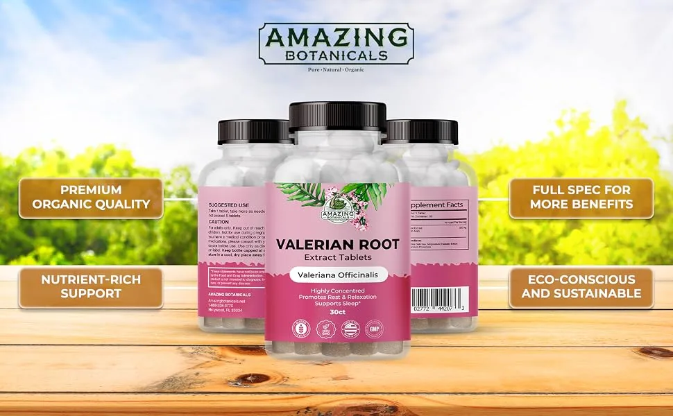 Amazing Botanicals Valerian Root Tablets - Organic Valerian Root Extract 200mg per Tablet for Relaxation and Calm - 30 Count - valerian extract tablets