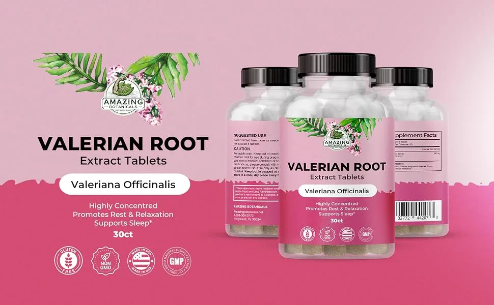 Amazing Botanicals Valerian Root Tablets - Organic Valerian Root Extract 200mg per Tablet for Relaxation and Calm - 30 Count - valerian extract tablets