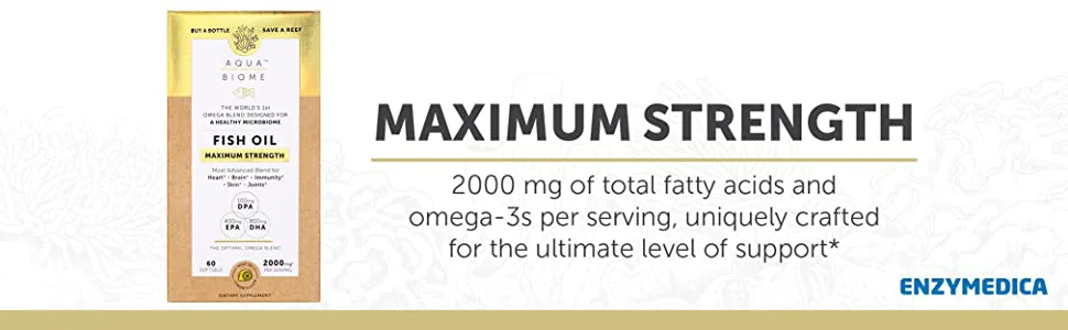 Enzymedica Aqua Biome Maximum Strength Omega 3 Fish Oil, 60 Softgels 60 Count (Pack of 1) - Maximum Strength