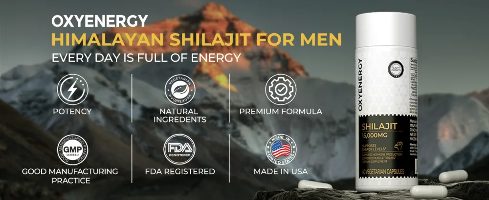 OxyEnergy Shilajit and Ashwagandha 60 Capsules - Himalayan Shilajit for men
