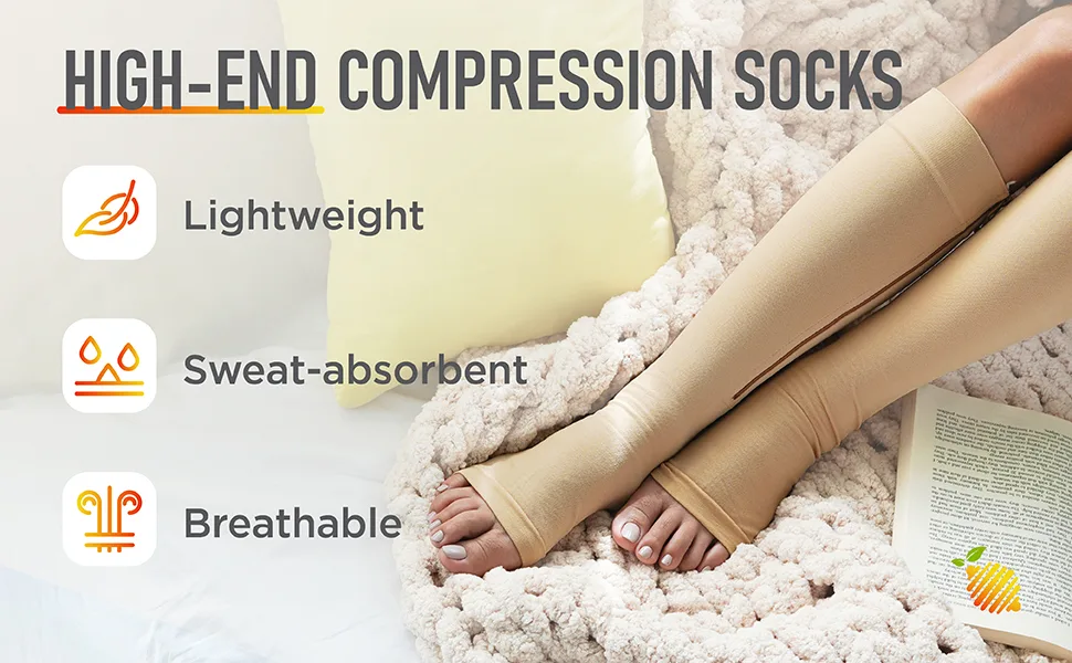 Open Toe Compression Socks Women - Toeless 15-20 mmHg Medical Compression Socks for Men  Sturdy Zippered Stocking to Improves Blood Circulation  Relieves Pain & Swelling - XL  Beige  1 Pair  X-Large Beige - compression socks