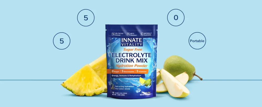 Innate Vitality Electrolytes Powder Packets, No Sugar, 5 Keto Electrolytes & Vitamins, Hydration Powder Packets, Easy to Dissolve, Natural Pineapple Pear Flavor, 16 Stickpacks - product information 3