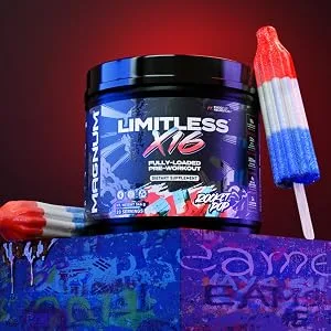 LIMITLESS Magnum Nutraceuticals x16 Fully Loaded Preworkout 20/40 Servings, Classic Candy Flavor, High-Energy, Focus, Strength & Endurance for Maximum Performance - rocket pop
