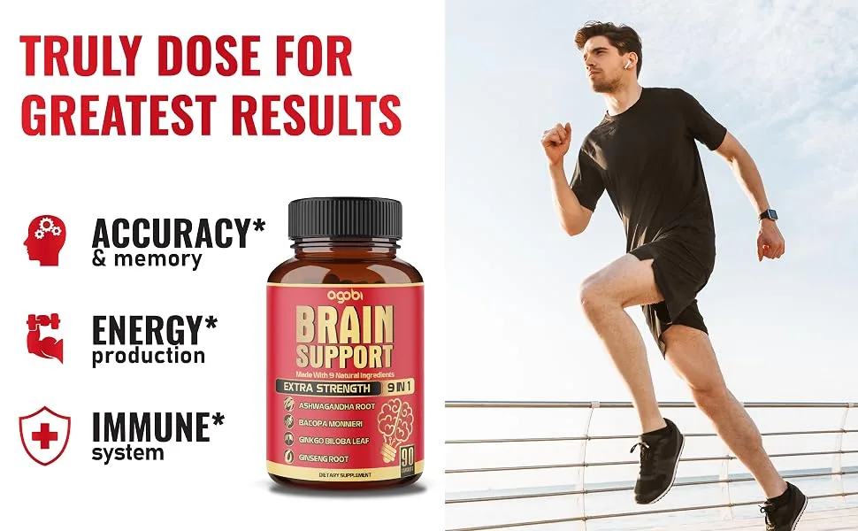 9in1 Brain Support Supplement - Concentrated Ashwagandha Root, Gotu Kola Powder, Bacopa Monnieri Powder and More - 90 Capsules - 3 Months Supply - A15. Agobi-Brain-Support-90caps
