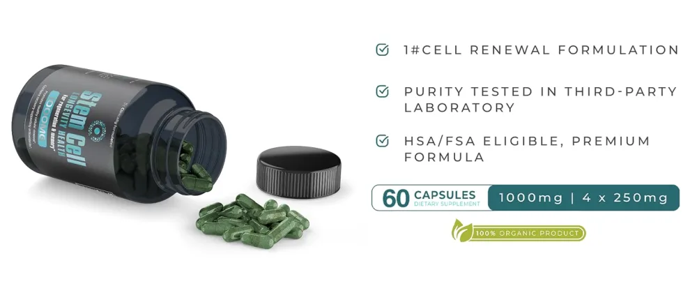 Premium Stem Cell Supplements 1,000mg (120 Caps) Boost Immunity, Reduce Joint Soreness, Support Natural Anti-Aging & Longevity with Spirulina & Chlorella for Vitality, Celulas Madre Health Formula - Stem cell - Cell Enhancer 1000 mg