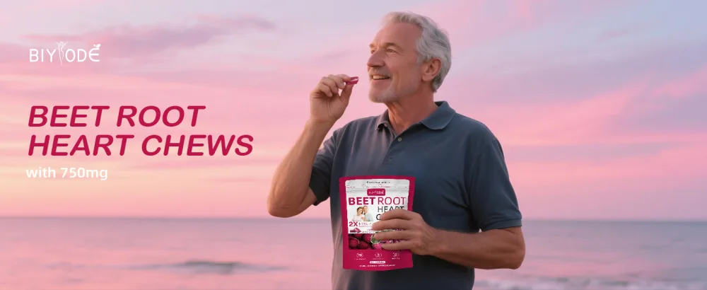 BIYODE Beet Root Chews for Circulation & Heart Support: 700mg Beet Root 250mg Grape Seed Extract Nitric Oxide Booster for Energy & Vitality Pomegranate Flavor Low Sugar Non-GMO 60 Soft Chews - Beet root chews