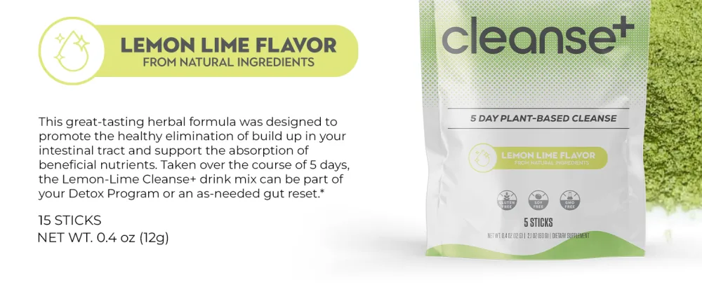 IDLife Lemon-Lime Cleanse+ Powder Drink Mix - 5-Day Gut Reset Formula for Healthy Elimination and Nutrient Absorption, Feel Lighter - 5 Sticks per Bag - Cleanse+