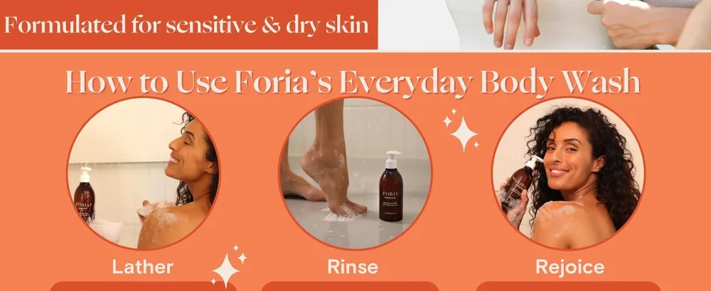 FORIA Everyday Body Wash - Organic, pH-Friendly, Sensitive Skin Safe - 10 Fl Oz Body & Feminine Wash - Organic body wash