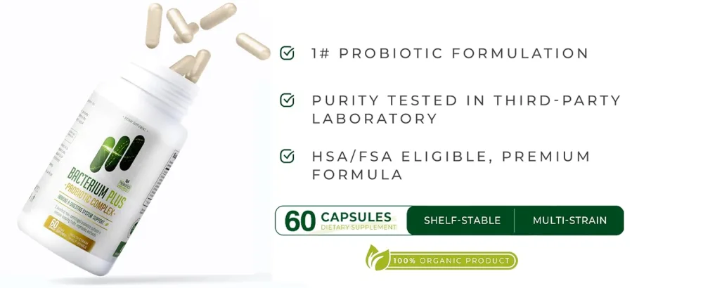 Bacterium Plus, Natural Product, Vegetarian Capsules, General Well-Being - 60 Count - Pack of 1 - Bacterium Plus - Natural Premium Probiotics