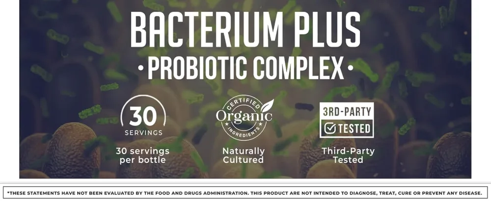 Bacterium Plus, Natural Product, Vegetarian Capsules, General Well-Being - 60 Count - Pack of 1 - Bacterium Plus - Natural Premium Probiotics