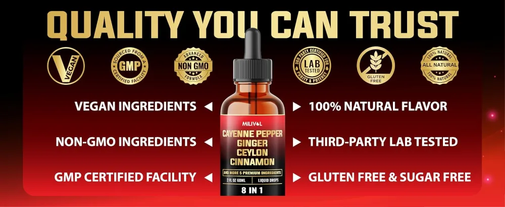 8in1 Cayenne Pepper Liquid Drops with Ginger, Ceylon Cinnamon and 5 More Herbals - Digestion, Circulatory Heath Support - 2 Fl Oz for 2 Months 2 Fl Oz (Pack of 1) - Mil9. Cayenne Liquid_160ml_2500mg