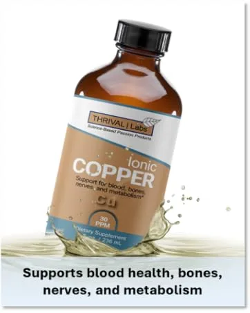 Ionic Copper Drops 30 PPM Premium Bioavailable Liquid Copper Supplement for General Wellness & Trace Mineral Support Amber Glass Bottle with Dropper 4 fl oz 4 Fl Oz (Pack of 1) - Copper