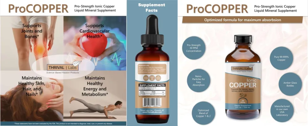 Ionic Copper Drops 30 PPM Premium Bioavailable Liquid Copper Supplement for General Wellness & Trace Mineral Support Amber Glass Bottle with Dropper 4 fl oz 4 Fl Oz (Pack of 1) - ProCopper Pro-Strength Ionic Copper Liquid Mineral Supplement