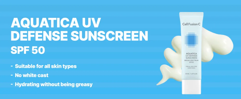 Cell Fusion C Aquatica UV Defense Face Sunscreen SPF 50, No White Cast, Hydrating SPF Moisturizer with PDRN, 50ml / 1.69 fl.oz - Aquatica UV Defense Sunscreen