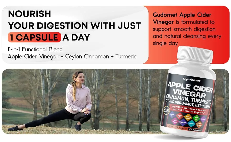 Apple Cider Vinegar Ceylon Cinnamon Turmeric Odorless Garlic Olive Leaf Artichoke Black Pepper -150 Capsules 150 count (pack of 1) - Gudomet apple cider vinegar