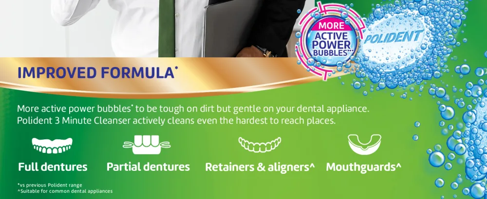 Polident 3 Minute Antibacterial Dental Appliance Cleanser Tablets, 90 Count (2 Pack) - Polident