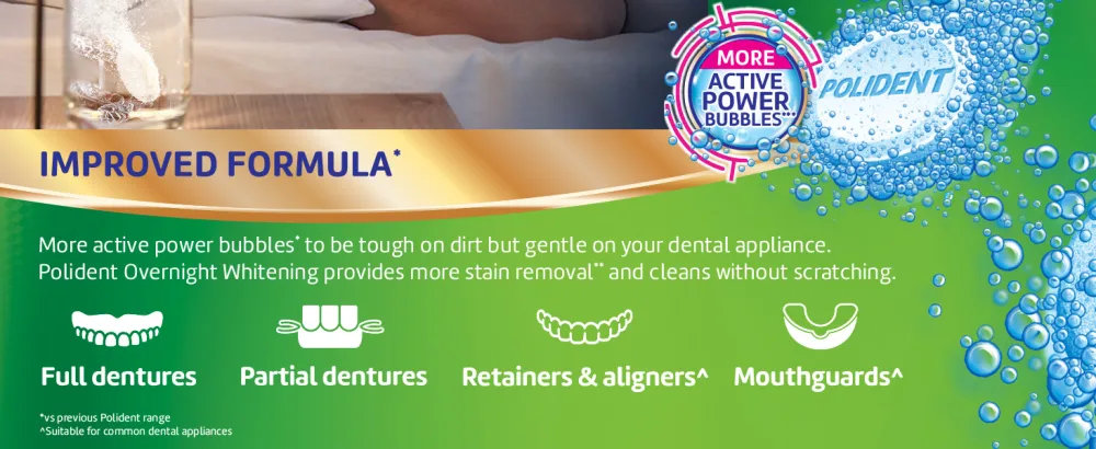 Polident Overnight Whitening Antibacterial Dental Appliance Cleanser Tablets, 60 Count - Polident