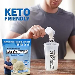 Fit Crunch Tri-Blend Whey Protein, Keto Friendly, Low Calories, High Protein, Gluten Free, Soy Free (18 Servings, Vanilla Milkshake) - Keto