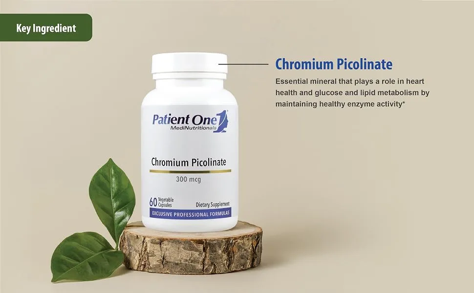 Patient One Chromium Picolinate 300 mcg | Supplement to Support Heart and Metabolic Health* | 60 Capsules - Chromium Ingredient