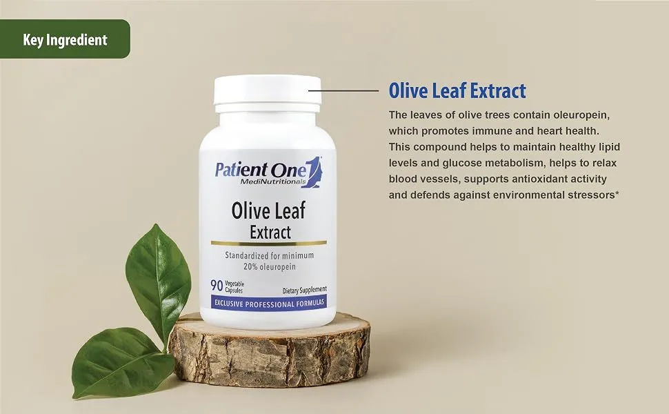 Patient One Olive Leaf Extract 500 mg | Supplement to Support Immune and Heart Health* | Standardized to 20% Oleuropein | 90 Capsules - Olive Leaf Ingredient