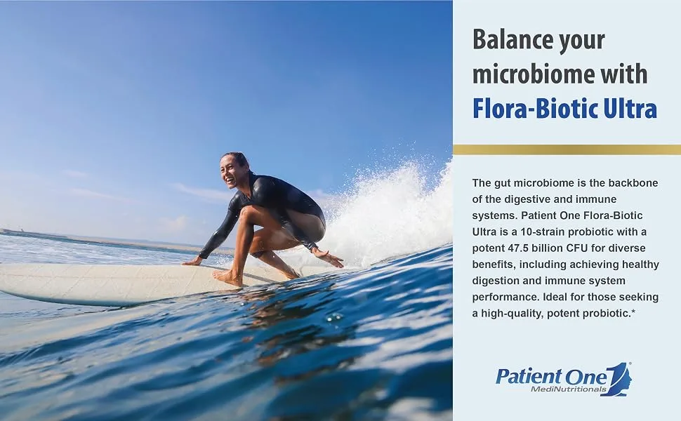 Patient One Flora-Biotic Ultra | Probiotic Supplement to Support Balanced Intestinal Flora* | 47.5 Billion CFU Plus 10 Probiotic Strains | 60 Capsules - Flora-Biotic Ultra