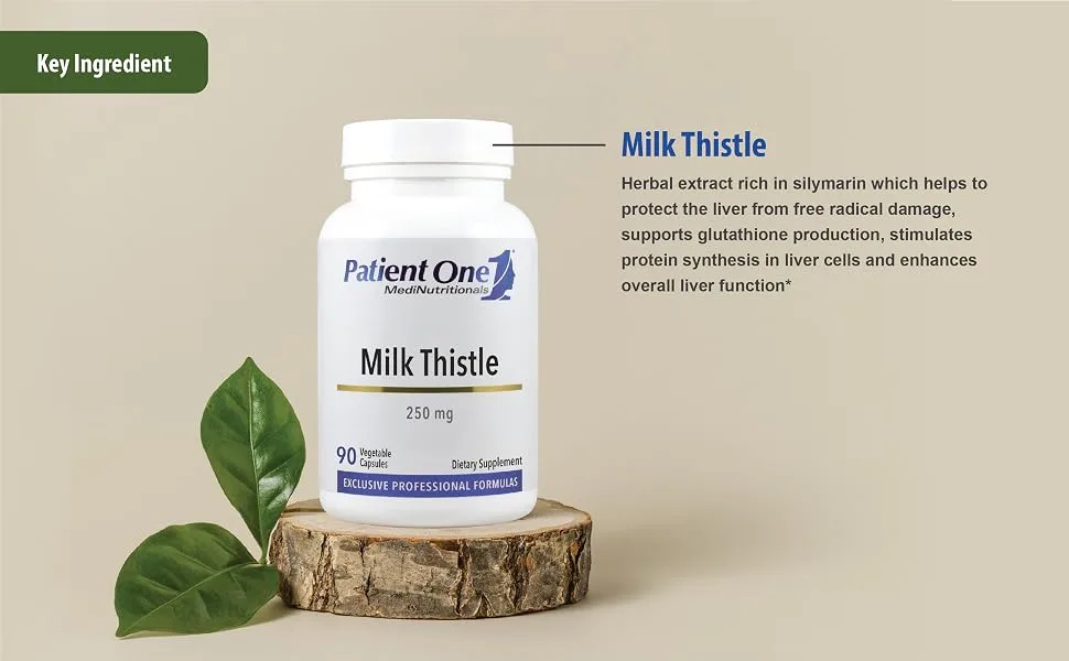 Patient One Milk Thistle Extract 250mg | Supplement to Support Healthy Liver Function* | Standardized to 80% Silymarin | 90 Capsules - Milk Thistle Ingredient