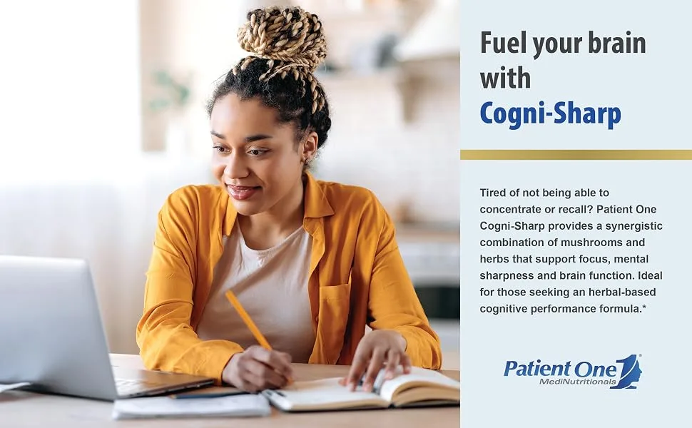 Patient One Cogni-Sharp | Supplement to Support Cognition Focus and Mental Clarity* | with Gingko Lion's Mane Bacopa and More | 60 Capsules - Cogni-Sharp