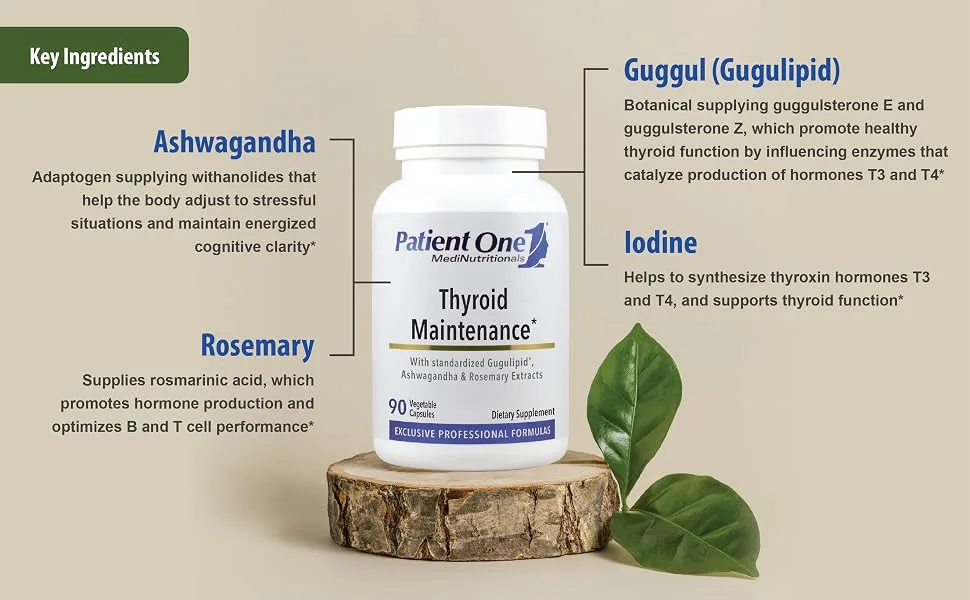 Patient One Thyroid Maintenance | Supplement to Support Thyroid Function and Energy Levels* | with Vitamin B12 Ashwagandha and More | 90 Capsules - Thyroid Maintenance Ingredients