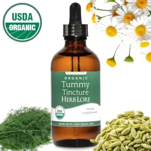 Herb Lore Tummy Tincture USDA Organic Herbal Digestive System Support Alcohol-Free Kid Safe Drops for Occasional Gas Bloating Colic & Upset Stomach - 4 Fl Oz - Herb Lore Organic Tummy Tincture - All Natural Digestive Support