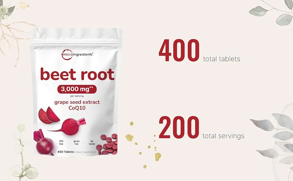 Beet Root 3 000mg with Grape Seed Extract & CoQ10 400 Tablets | 200 Servings | Super Beets Supplements from Fresh Beetroot Extract for Nitric Oxide Blood Pressure & Heart Health Support - product information 25