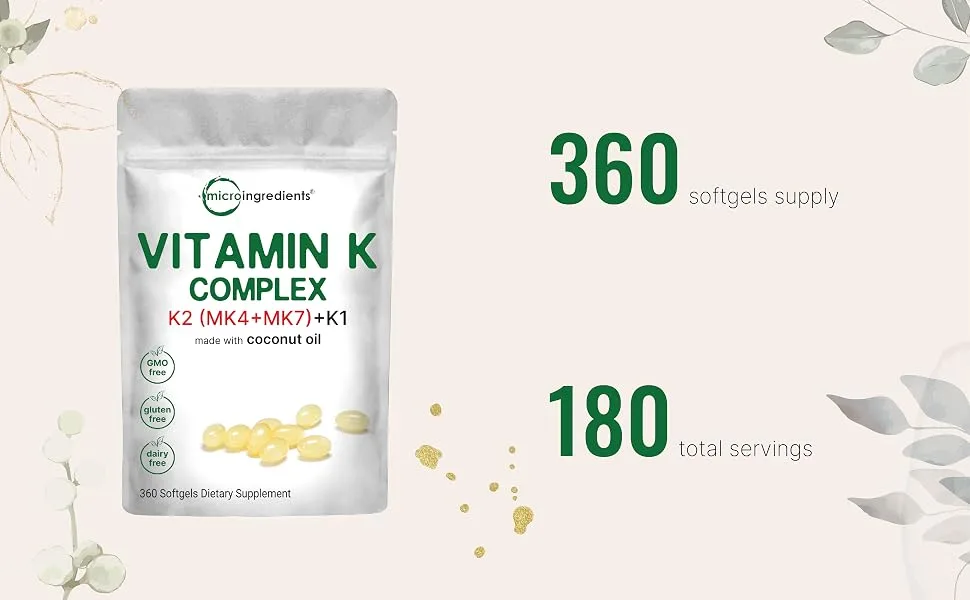 Micro Ingredients Super Vitamin K Complex (K2 MK7 + MK4 & K1) 360 Coconut Oil Softgles | Easily Absorbed K Vitamins Active Menaquinone Complex | Immune Joint & Heart Support | Non-GMO - product information 25