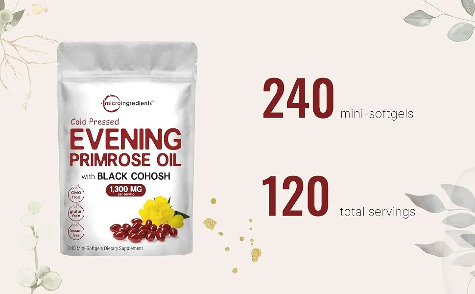 Micro Ingredients Evening Primrose Oil 1300mg Per Serving 240 Softgels | Enhanced with 40mg Black Cohosh Extract Cold Pressed 10% Active GLA Non-GMO No Gluten Easy to Swallow - garlic