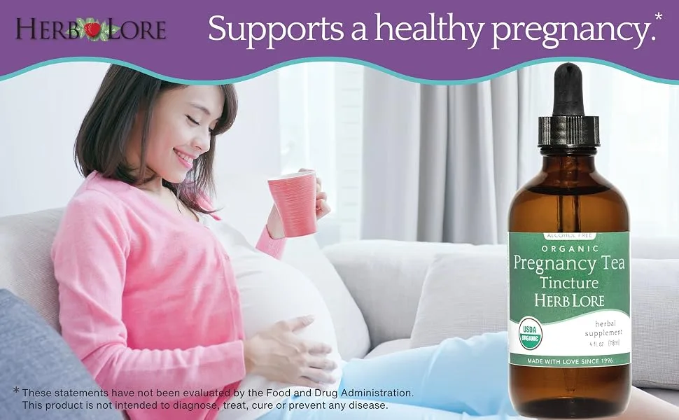 Herb Lore Organic Pregnancy Tea Tincture Liquid Red Raspberry Leaf Tea for Pregnancy & Postpartum First Trimester Labor Prep & Third Trimester Support - Herb Lore Pregnancy Tea Tincture helps support a healthy pregnancy.